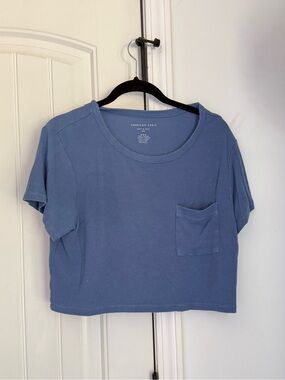 American Eagle Outfitters Dusty Blue Cropped Pocket Tee